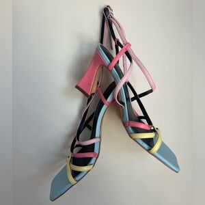 Marc Fisher Pink and Yellow Strappy Heels